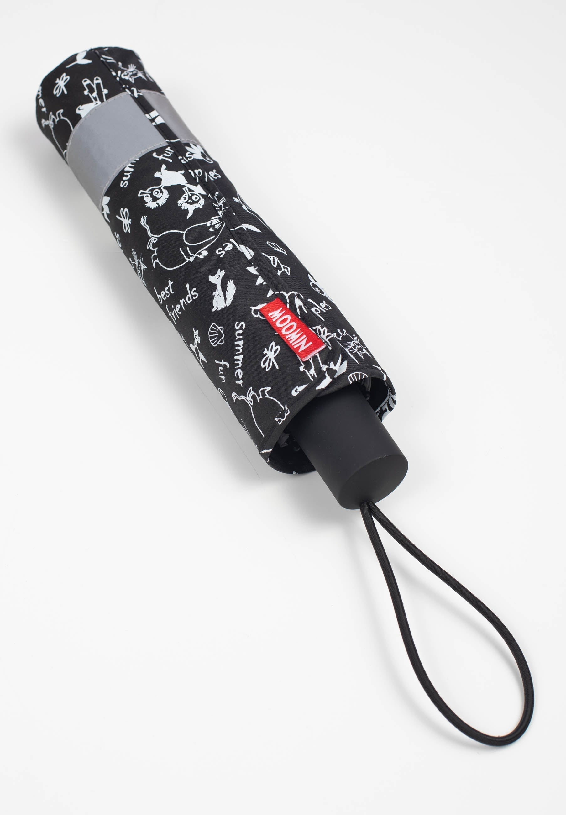 kestävä kokoontaitettava Muumi Puutarhassasateenvarjo 3M heijastavalla reunalla harmaa 3A