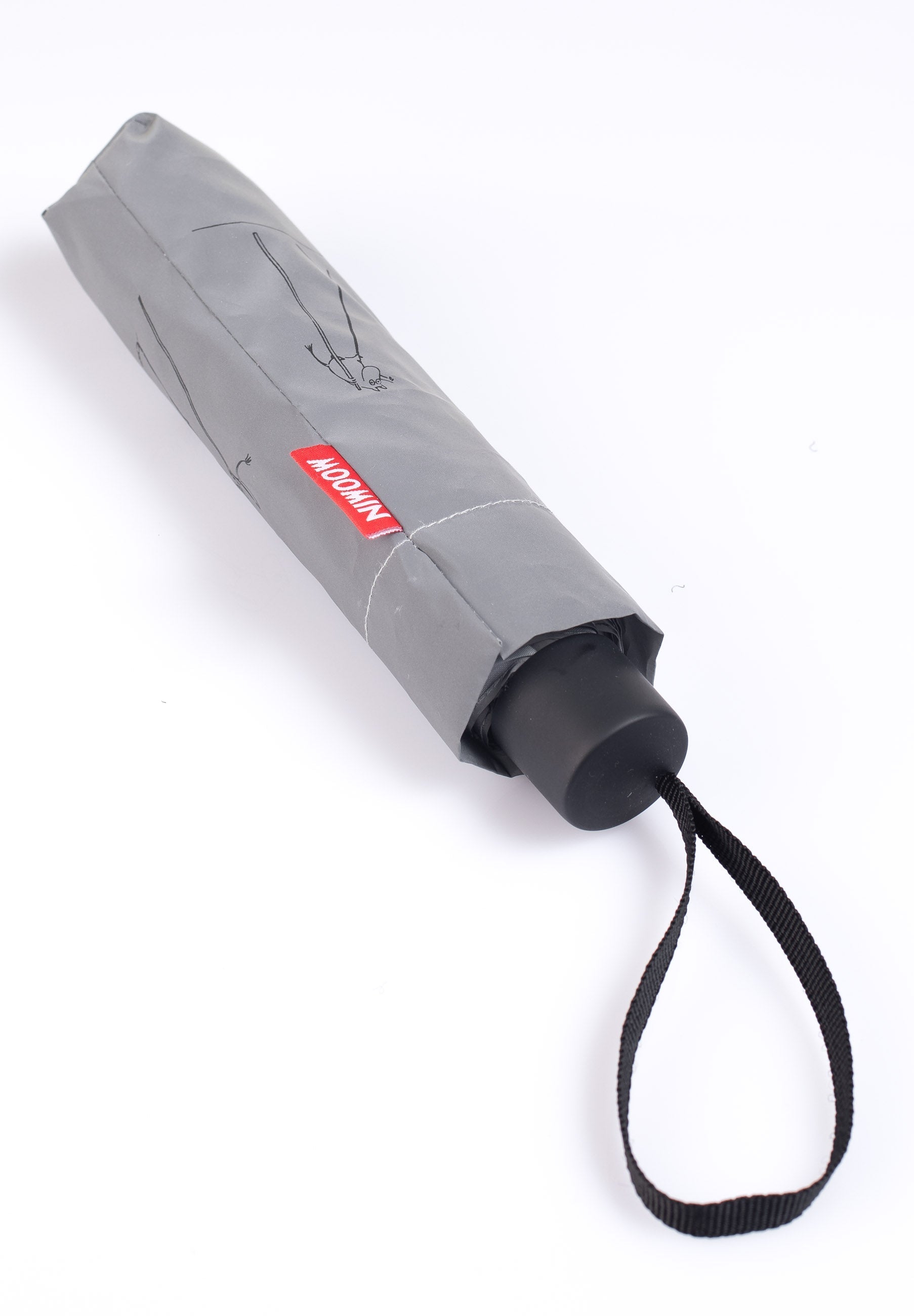 Edullinen kokoontaitettava heijastava Muumi Tikapuut sateenvarjo harmaa 3A