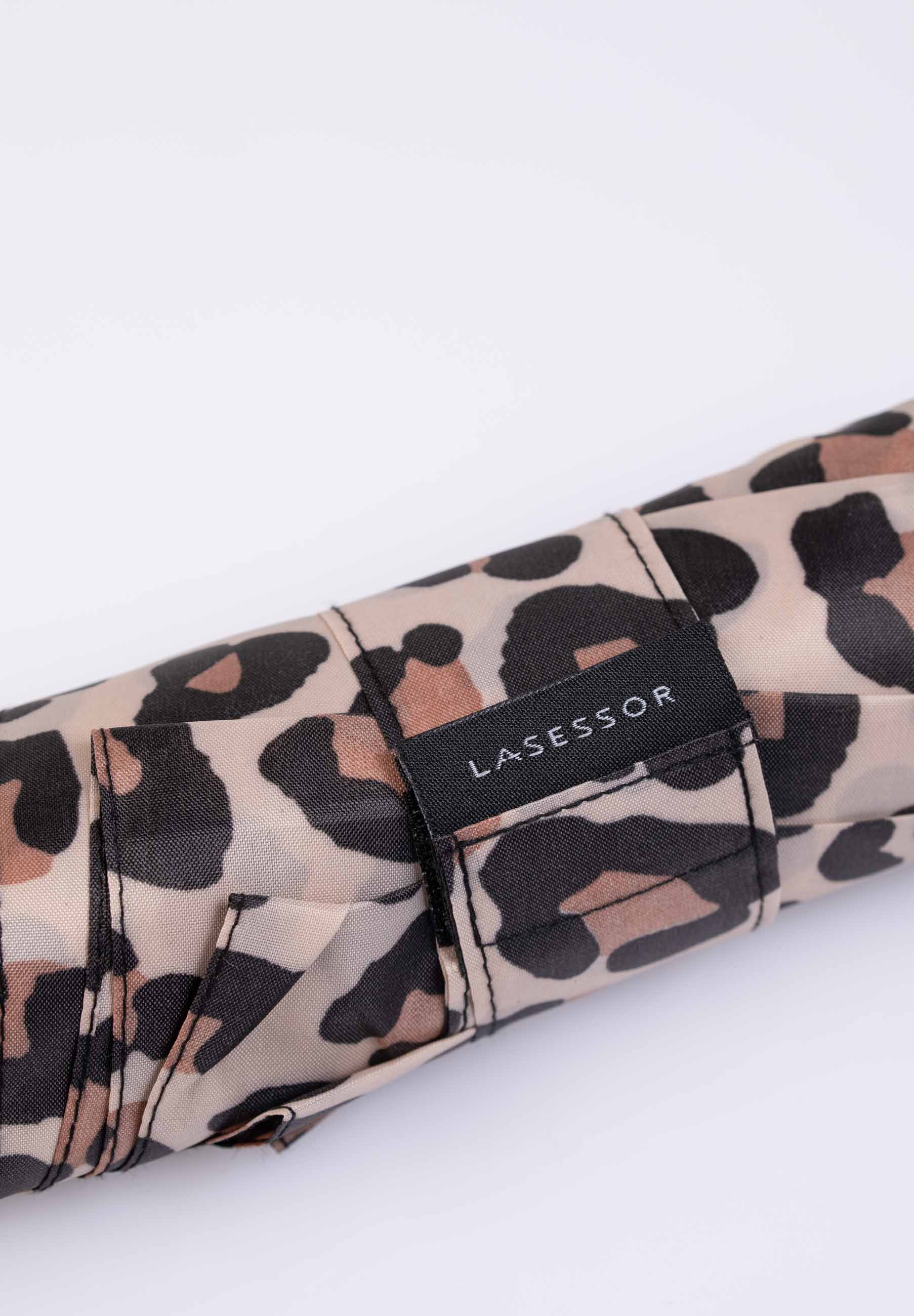 Edullinen kokoontaitettava sateenvarjo beige pantterikuosi 8C