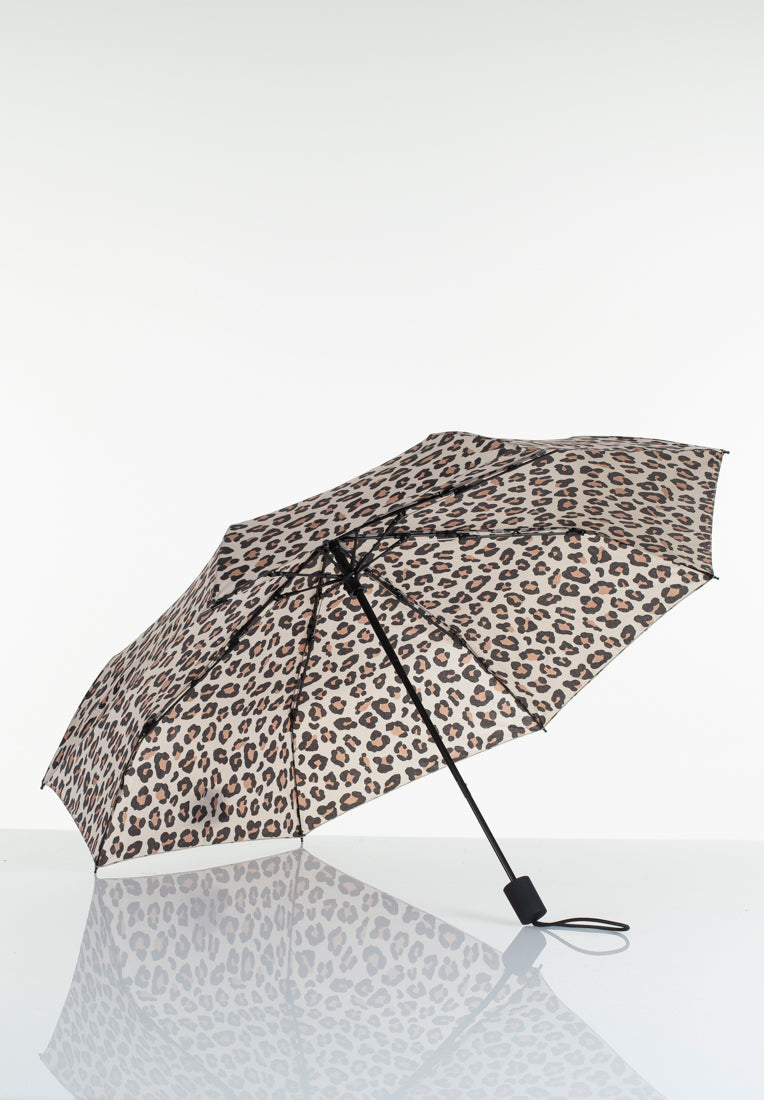 Lasessorrain-Kestävä kokoontaitettava sateenvarjo - 8775-Beige pantterikuosi-Sivusta