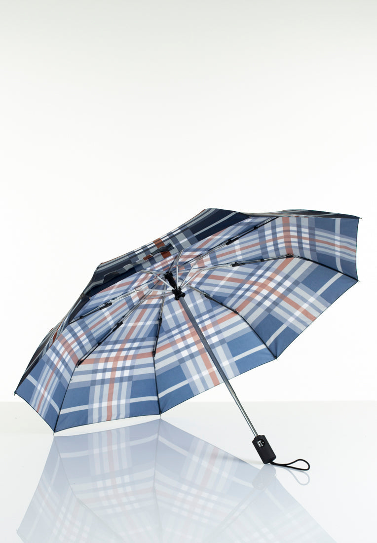 Lasessorrain-Täysautomaattinen kokoontaitettava sateenvarjo - 8772-Navy ruutukuosi-Sivusta