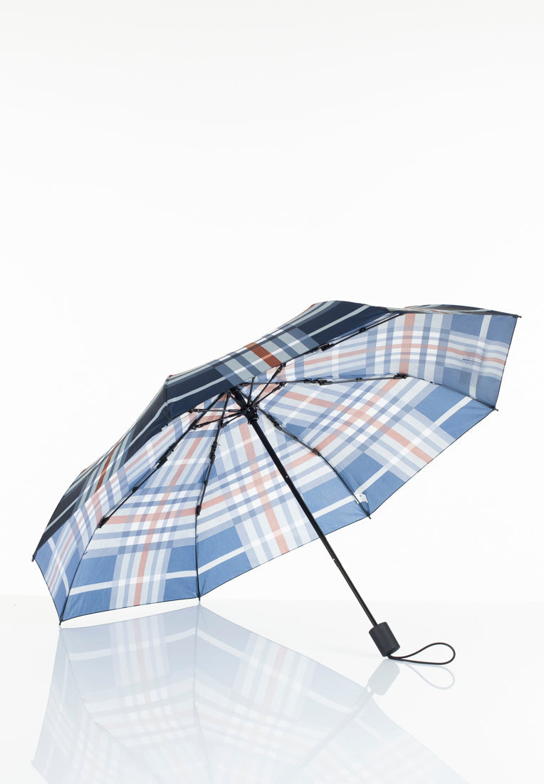 Lasessorrain-Kestävä kokoontaitettava sateenvarjo - 8775-Navy ruutukuosi-Sivusta