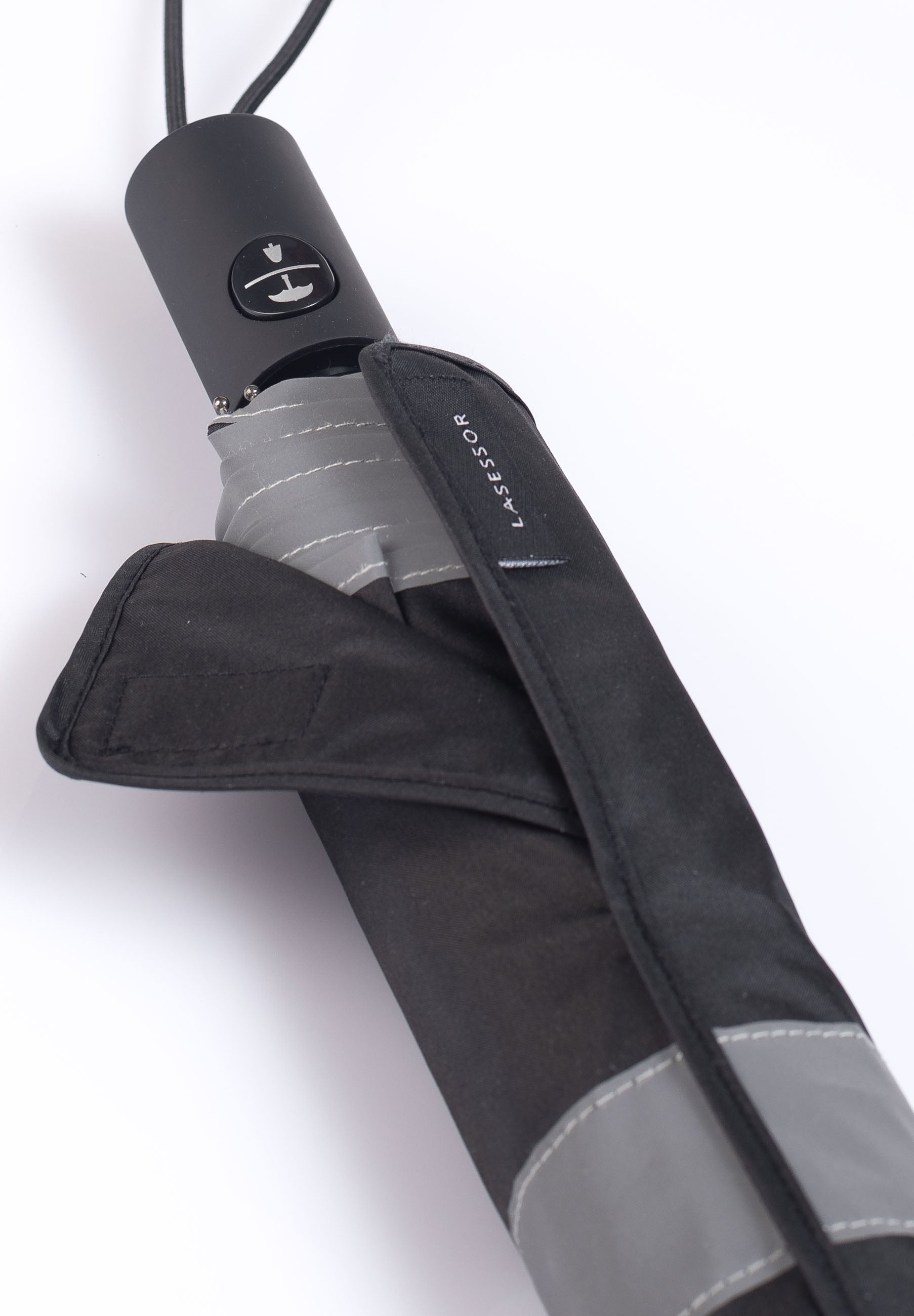 Täysautomaattinen kokoontaitettava sateenvarjo 3M heijastavalla reunalla musta 9B