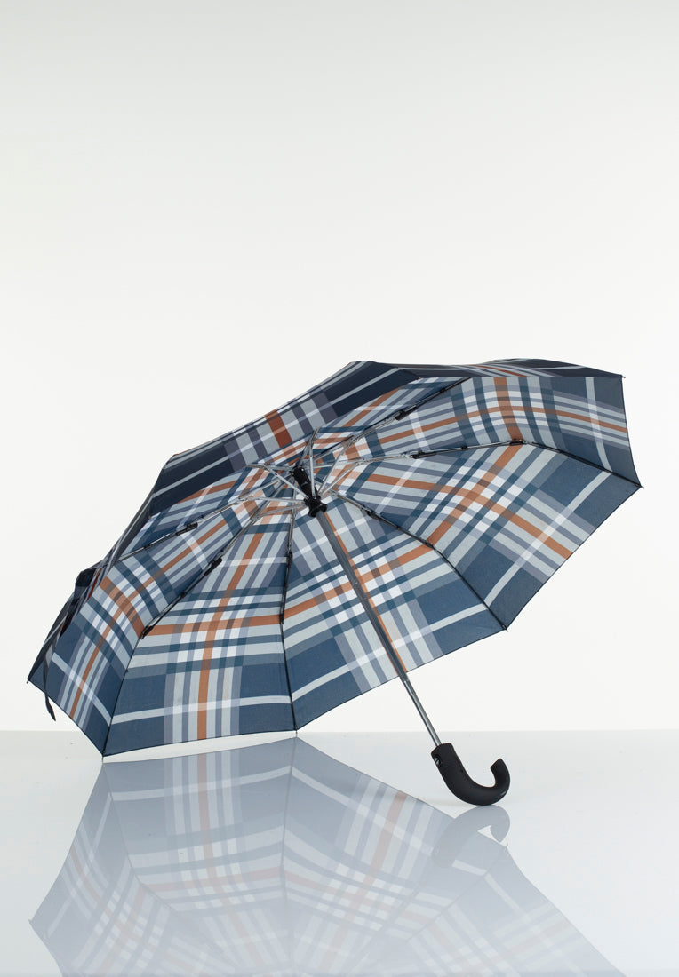 Lasessorrain-Miesten sateenvarjo koukkukahvalla - 8780-Navy ruutukuosi-Sivusta