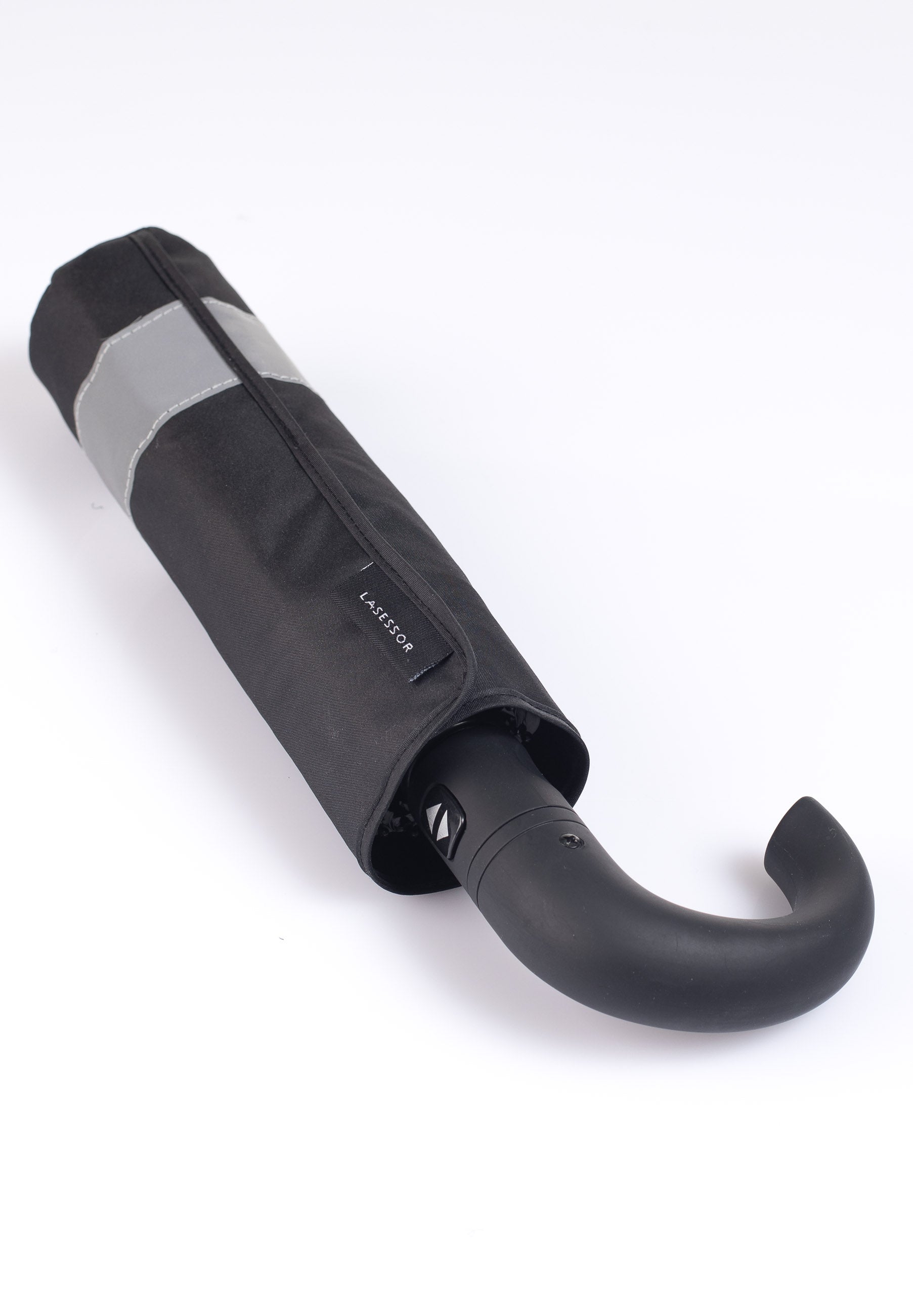 Miesten sateenvarjo koukkukahvalla ja 3M heijastavalla reunalla musta 3A